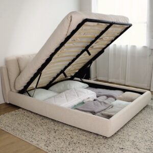Cloud Bed with Storage, Queen, Cream Boucle